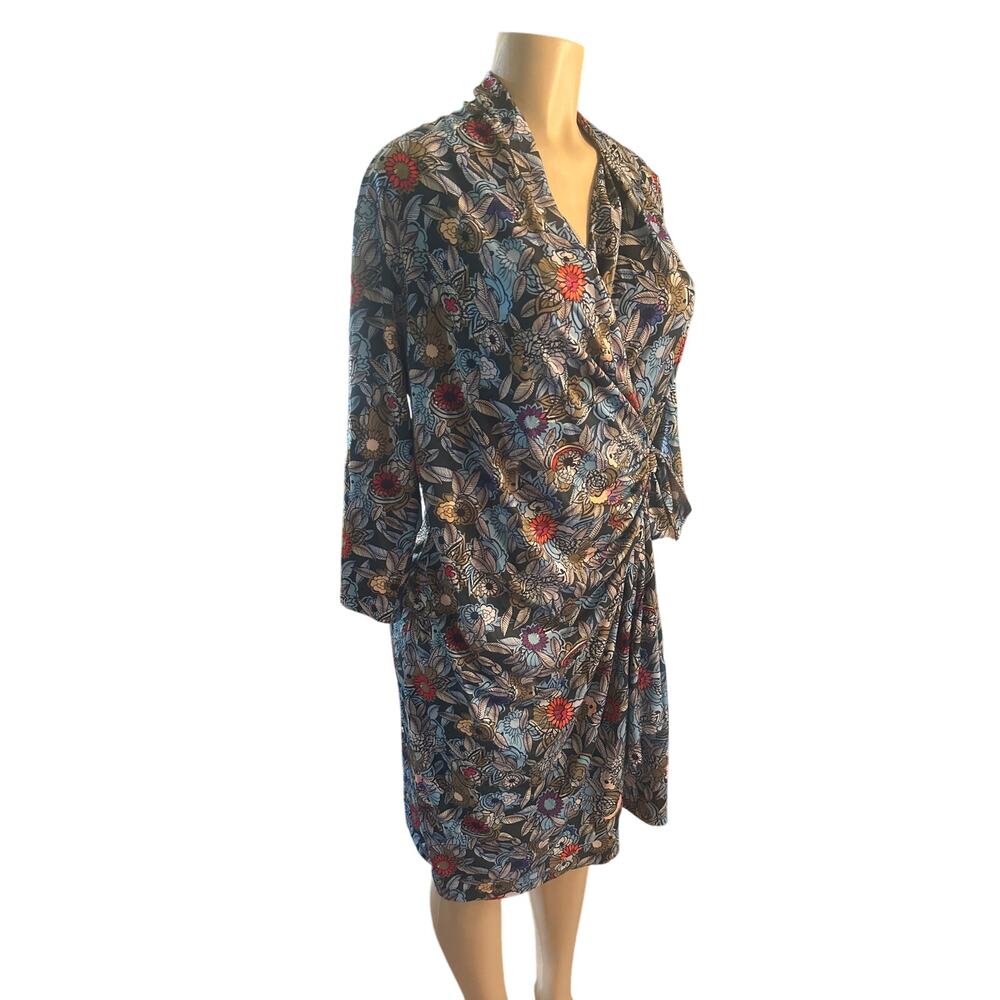 Women XL Isabel + Alice Floral Green Printed Wrap 3/4 Sleeve Dress Stretchy